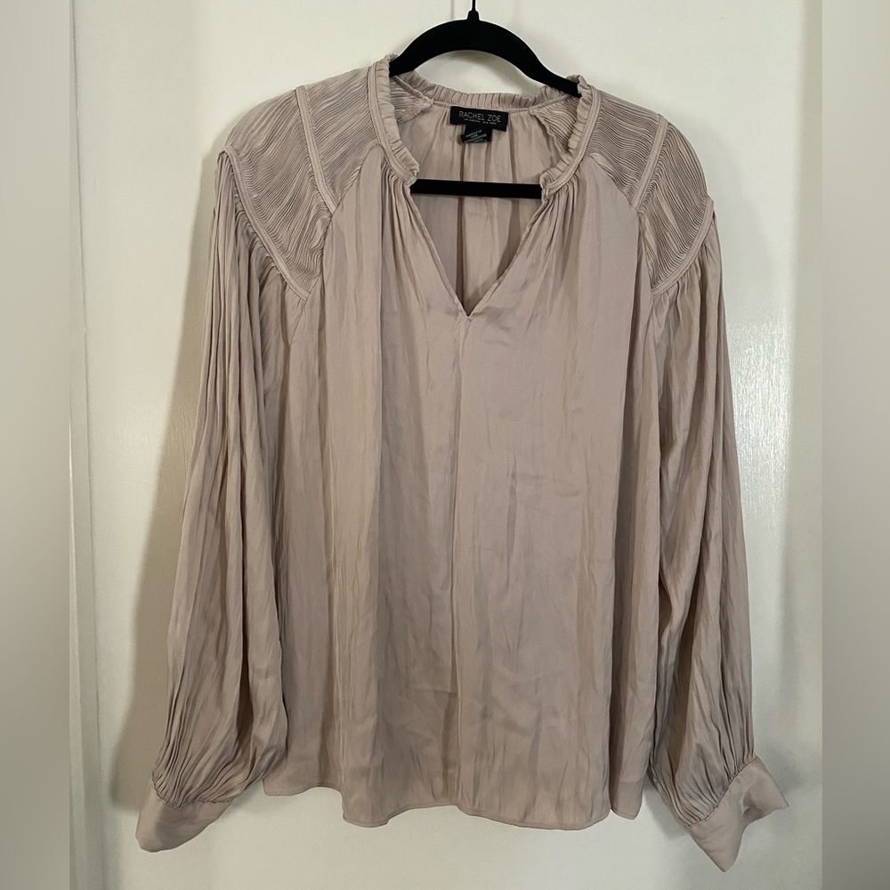 Rachel Zoe Pleated Ruffle Long Sleeved Blouse